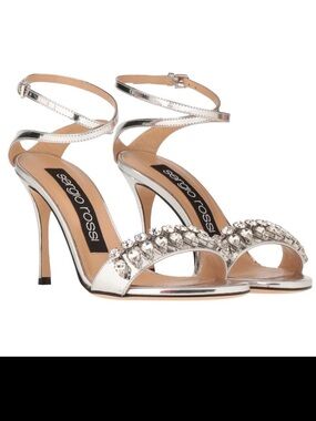 Sergio Rossi Metallic Silver Crystal-Strap Stilettos